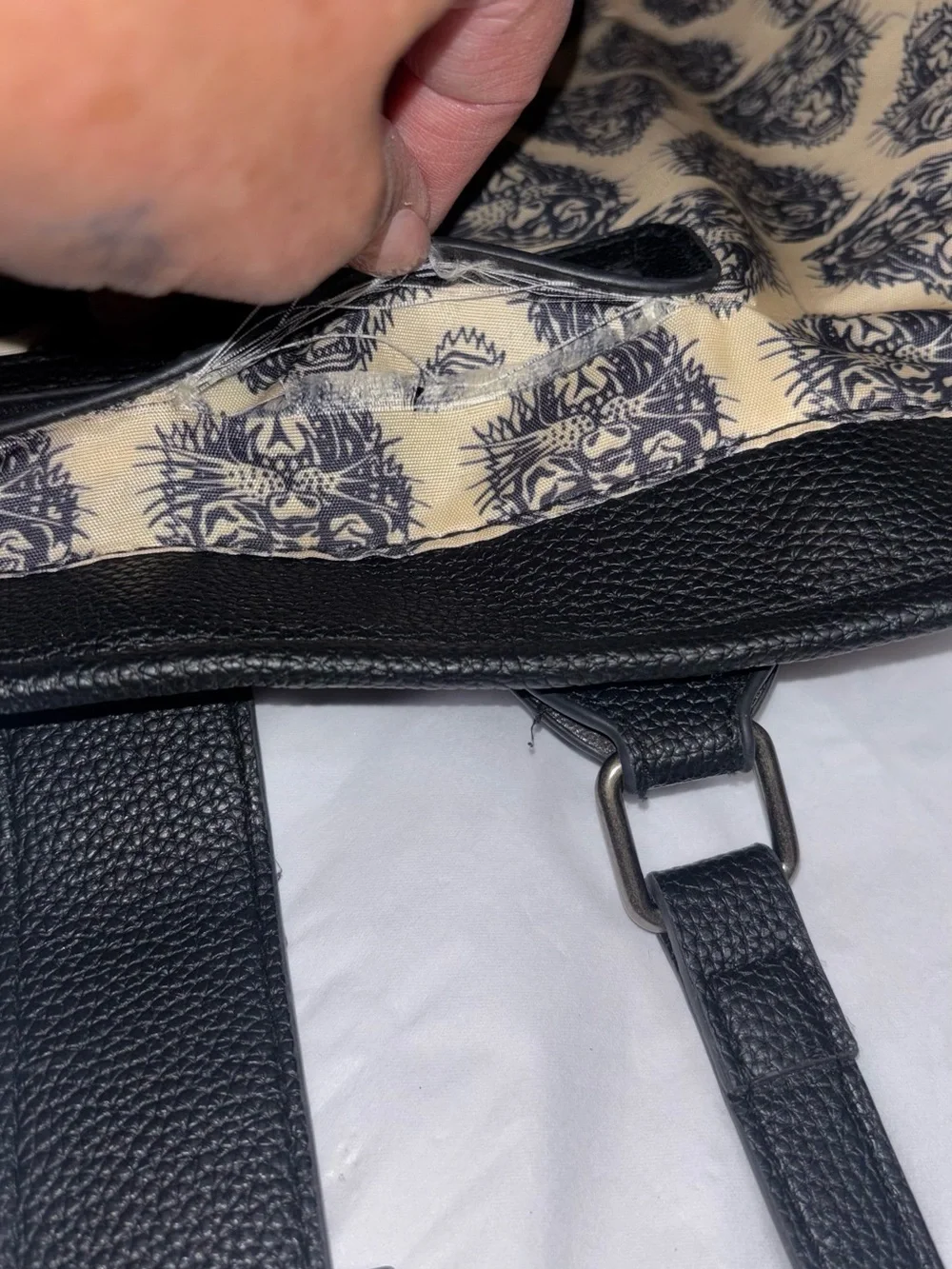 Ed Hardy Black Tattoo-Print Leather Satchel with Red Accent 14x9 “